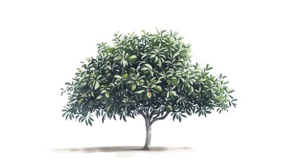 An illustration of a solitary avocado tree set against a white background