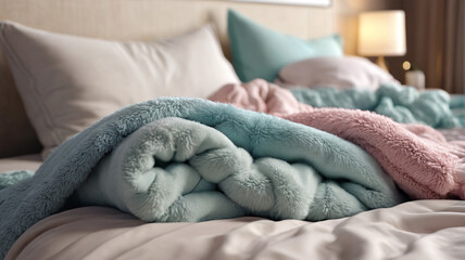 Serenity Bedtime: Fluffy Throws, Crisp Cotton, Peaceful Sleep, Generative AI