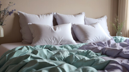 Dreamy Nest: Soft Sheets, Fluffy Cushions, Restorative Slumber, Generative AI