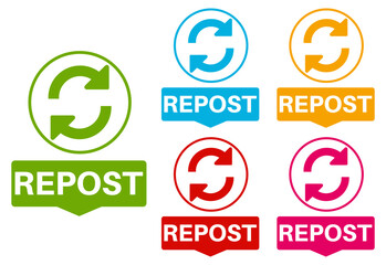 Obraz premium set repost icon labels. Repeat Retweet symbol Vector illustration