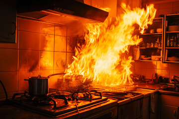 sudden accident in the kitchen leads to a fire outbreak, causing chaos and urgency. Quick thinking and action are essential to prevent further escalation.
