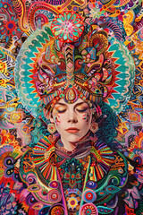Obraz premium Psychedelic Queen: Surrealism of Regal Pain and Splendor in Elaborate Regalia
