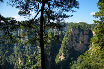 view of Avatar Mountains, Zhangjiajie National Forest Park, China. This National park was the inspiration for the movie Avatar