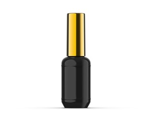 Blank Black nail polish bottle with gold cap ready for your design and branding mockup template isolated on white background, 3d illustration.