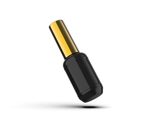 Blank Black nail polish bottle with gold cap ready for your design and branding mockup template isolated on white background, 3d illustration.