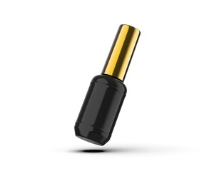Blank Black nail polish bottle with gold cap ready for your design and branding mockup template isolated on white background, 3d illustration.