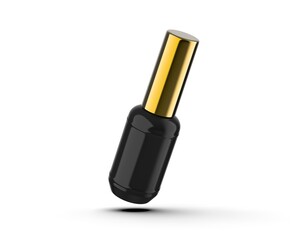 Blank Black nail polish bottle with gold cap ready for your design and branding mockup template isolated on white background, 3d illustration.