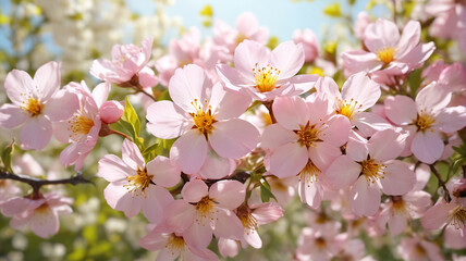 Obraz premium Spring Blossoms: Sun-Kissed Petals, Nature's Palette, Delicate Beauty, Generative AI