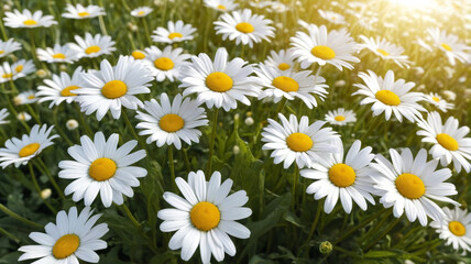 Fototapeta premium Radiant Spring: Sun-Drenched Daisies, Joyful Vibrancy, Fresh Beginnings, Generative AI