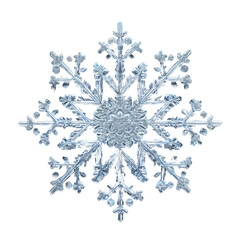Intricate, symmetrical snowflake, isolated on a transparent background.