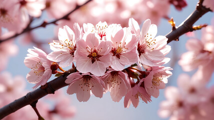 Obraz premium Blossom Glow: Cherry Blossoms, Soft Glow, Natural Splendor, Generative AI