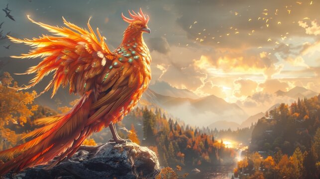 A fantasy phoenix bird with heaven background