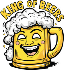 Fun and Happy Beer Character with Frothy Head, Vibrant Yellow Color
