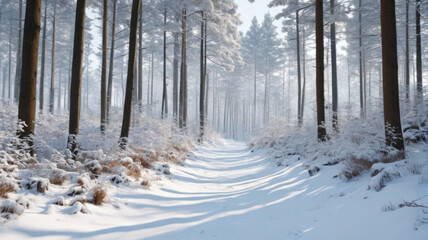 Obraz premium The tranquility of a snowy forest blanketed in silence, with only the occasional whisper of the wind, Generative AI