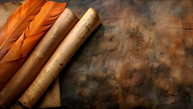 Ancient writing materials like parchment papyrus quills used for cursive script. Concept Parchment, Papyrus, Quills, Cursive Script, Ancient Writing Materials