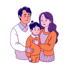 Realistic asian parents hug a children