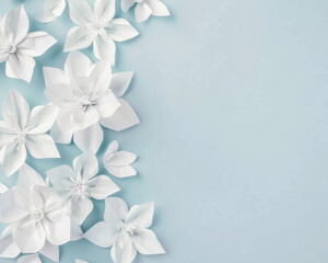 Obraz premium White paper flowers on light blue background, elegant and minimalistic