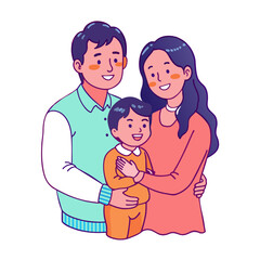 Realistic asian parents hug a children