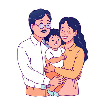 recommend clip art: Realistic asian parents hug a children