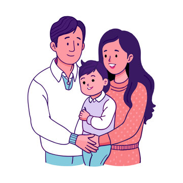 recommend clip art: Realistic asian parents hug a children