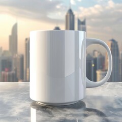 Obraz premium White Coffee Mug 15Oz Mockup, On Skyline Background