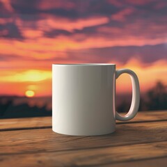 White Coffee Mug 15Oz Mockup, On Sunrise Background