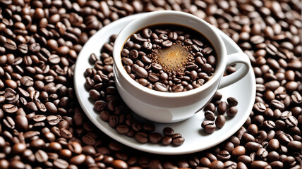 Naklejka premium Java Dreams: Prowling through the realm of coffee beans, where the promise of a perfect cup fuels visions of indulgent mornings and tranquil afternoons, Generative AI