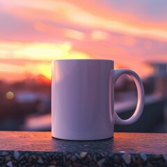 White Coffee Mug 15Oz Mockup, On Sunset Background