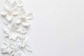 Minimalistic and delicate: white flowers on textured white background