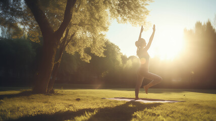 Woman Practicing Yoga in a Serene Park