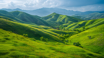Fototapeta premium California Hills Background Colors Lake Elsinore Hills Green, Colorful, and Full of Life