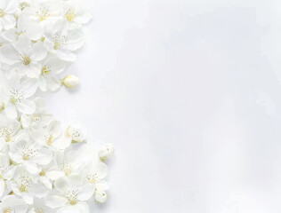 Fototapeta premium White flowers delicately placed on a textured white background, minimalistic