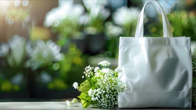 Design Concept: White Tote Bag with Floral Accents for Branding Purposes. Concept Fashion Accessories, Branding, Floral Design, White Color Palette
