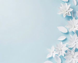 Obraz premium White paper flowers on light blue background, elegant and minimalistic