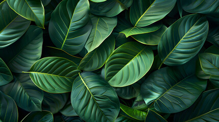 Fototapeta premium closeup nature view of green leaf and palms background. Flat lay, dark nature concept, tropical leaf