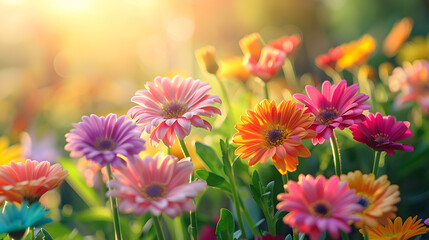 Obraz premium Colorful beautiful flowers Zínnia spring summer in Sunny garden in sunlight on nature outdoors