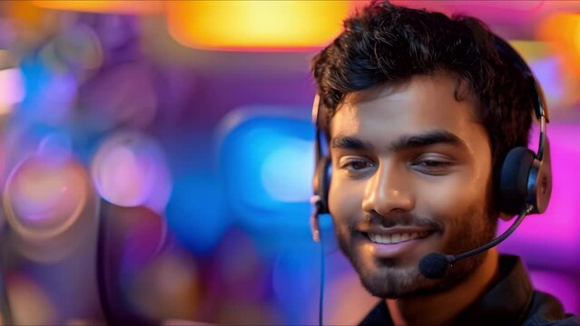 Professionalism in Customer Support: Indian Call Center Agent Assisting Clients. Concept Customer Experience, Call Center Training, Cultural Sensitivity, Communication Skills, Problem Resolution