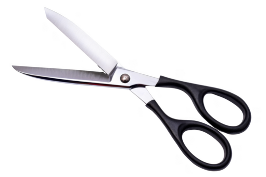 A pair of scissors with a silver handle and black blades