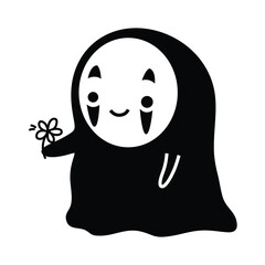 cute character vector. black and white silhouette.