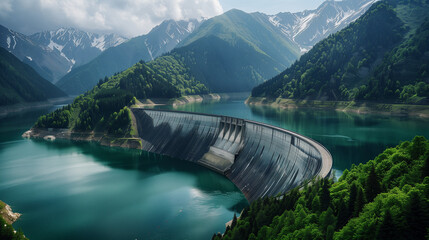 A large body of water with mountains in the background