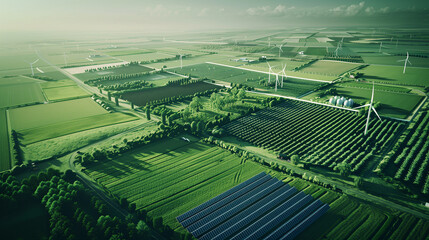 Fototapeta premium A large field with many wind turbines and trees