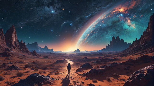 Celestial Whispers: Venturing into the cosmic expanse where whispers of distant stars guide the journey of the curious wanderer, Generative AI