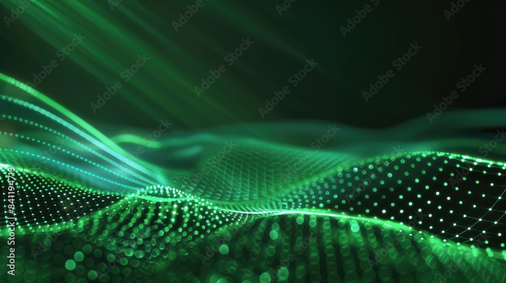 Wall mural abstract background with a soft beam and curved motion in green laser trends