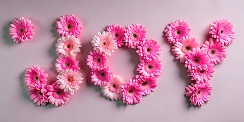 The inscription on a pink background with flowers, joy, is generated by AI