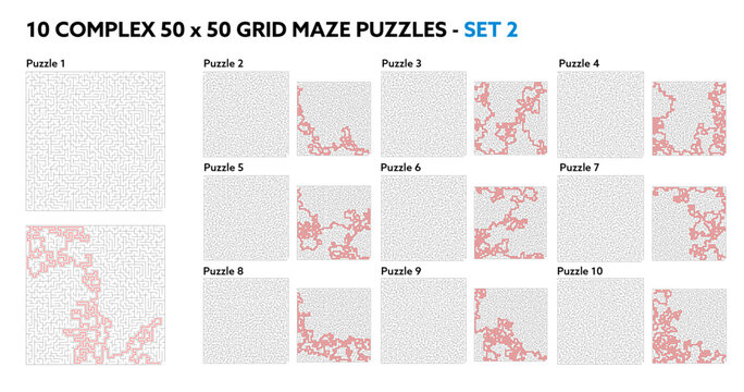 Advanced 50x50 Grid Maze Puzzles &ndash; Vector Solutions for Cognitive Development and Fun
