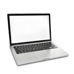 Isolated silver laptop with an open screen on white or isolated background. PNG