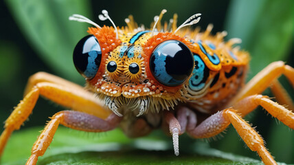 Observing the fascinating lives of minute creatures in the jungle with macro photography that reveals their intricate patterns and behaviors, Generative AI