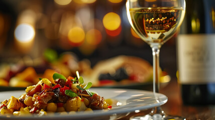 The waiter pours red wine into the glass, symbolizing indulgence and celebration.