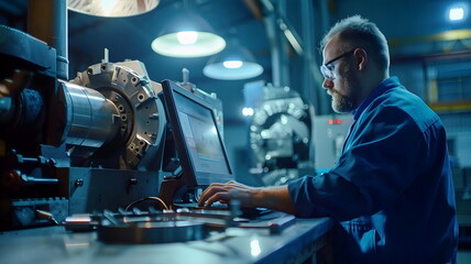Industrial Engineer Operating CNC Machinery Precision Manufacturing Workshop