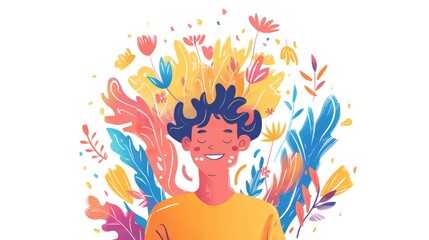 A cheerful individual shields themselves from mental issues Depicted as a cartoon character this self help idea explores coping with mental disorders linked with psychotherapy through a vib